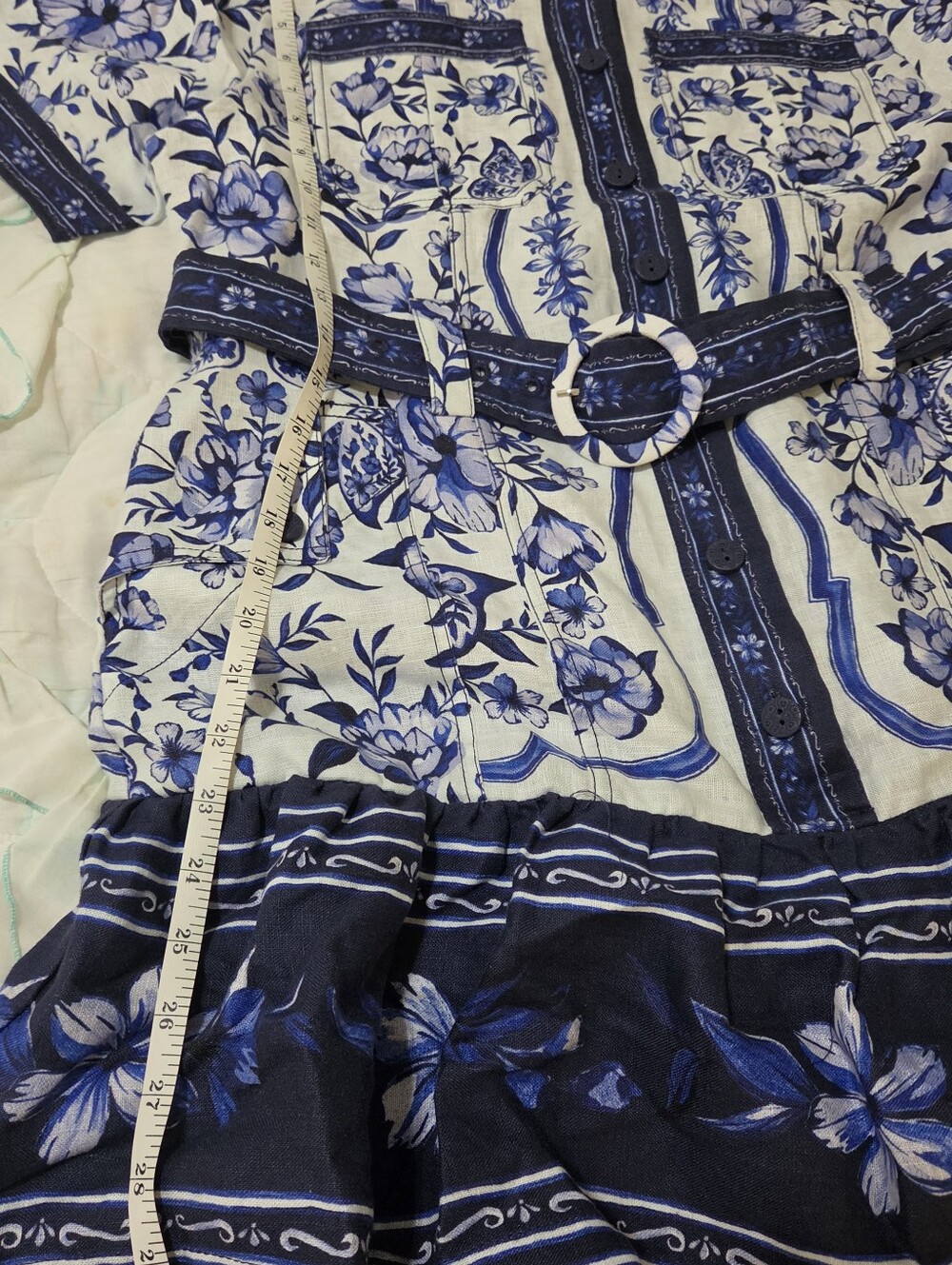 Women's FARM Rio White & Blue Floral Short-Sleeve Button-Down Shirt Dress - Picture 9 of 13